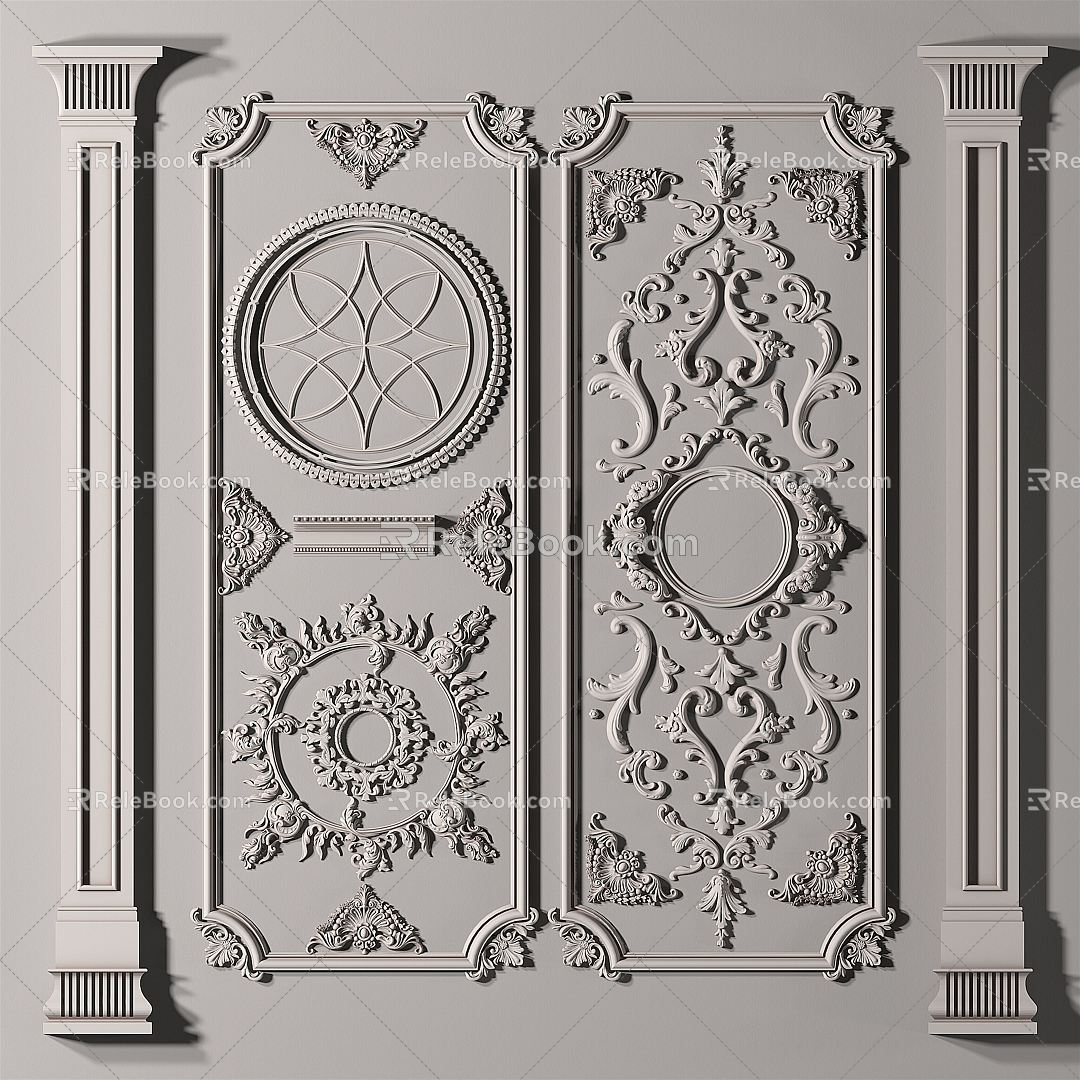 European-style Carved Gypsum Corner Carved Combination 3d model