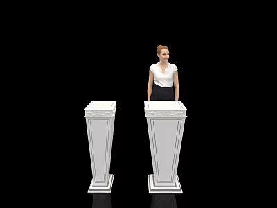 Two White Functional Pedestal Desks With Woman Standing Beside Them 3d model