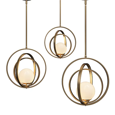 Elegant Modern Circular Chandeliers With Metallic Frame And White Spherical Bulbs 3d model