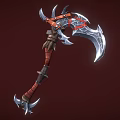 Battle Axe With Curved Metal Blade Red Wrapped Handle And Spiked Design