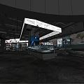 Modern Exhibition Hall Interior With Display Cases Models Wall Panels And Digital Screens 3d model