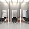 Modern Hair Salon Interior Design With Three Mirrors Black Styling Chairs And Workstations