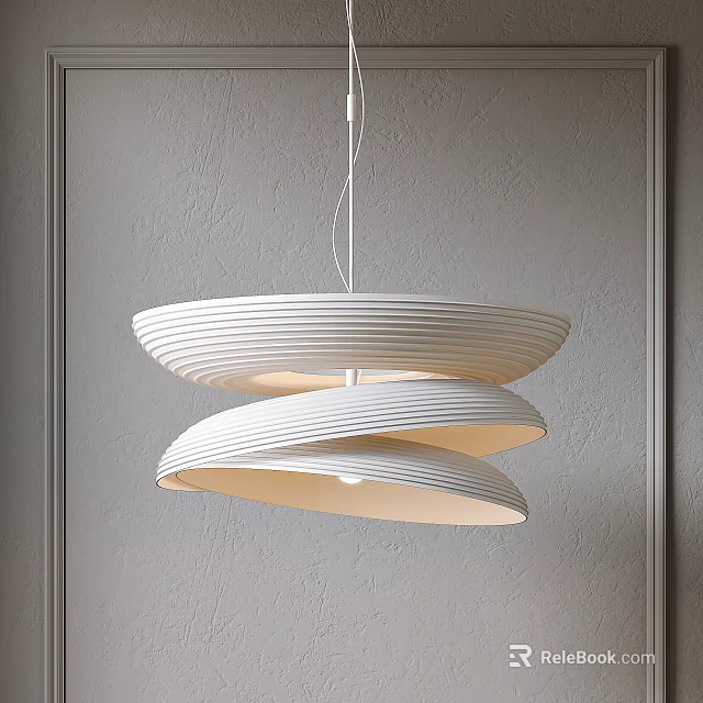 Modern White Layered Wave Pendant Light Hanging On Gray Wall Background 3d model