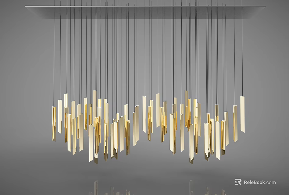 Modern Luxury Golden Bar Chandelier with Multiple Hanging Strips Design for Interior 3d model 