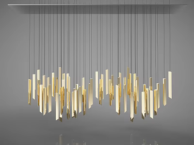 Modern Luxury Golden Bar Chandelier with Multiple Hanging Strips Design for Interior 3d model