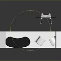 Modern Reception Furniture Setup With Curved White Frame Counter Monitor And Chairs