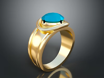 Gold Ring With Blue Gemstone Sleek Design And Shiny Surface For Daily Use 3d model