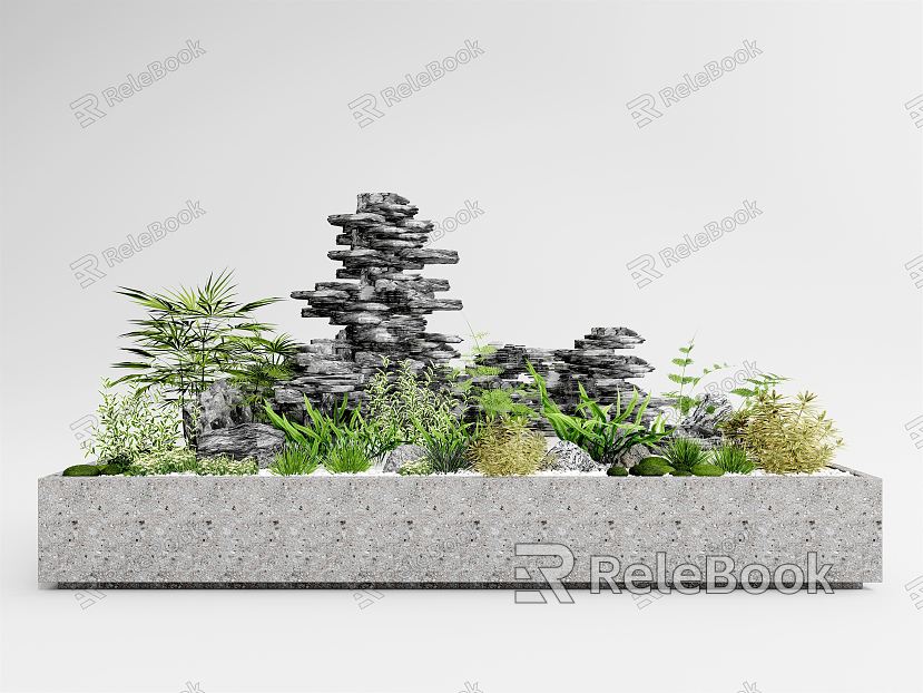 Modern landscape sketch green plant potted rockery stone landscape plant sketch model