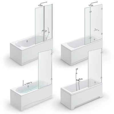 Modern White Freestanding Bathtub Design With Glass Partition And Shower Fixtures 3d model