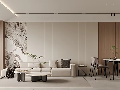 Elegant Modern Living Dining Room Interior Design With Sofa Coffee Table And Dining Chairs 3d model