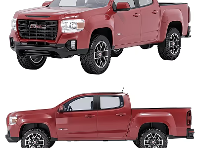 Stylish Red GMC Pickup Truck With Bold Grille And Black Wheels 3d model
