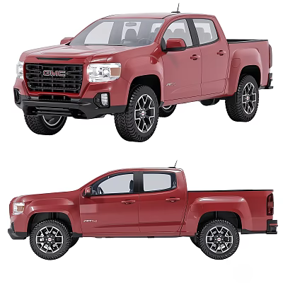 Stylish Red GMC Pickup Truck With Bold Grille And Black Wheels 3d model