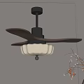 Modern Minimalist Ceiling Fan Light with Wooden Blades Black Metal Base and White Lantern Lampshade