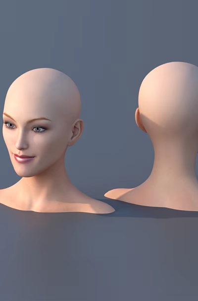 Two 3D Female Bald Head Models With Front And Back Views On Gray Background 3d model