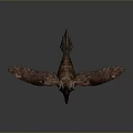 Brown Bird With Red Crest And Spread Wings On Grey Background 3d model