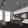 Modern Office Interior Design With Desk Chairs Sofa And Large Windows 3d model
