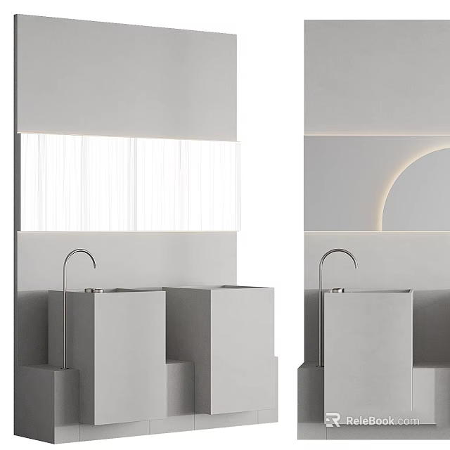 Modern Minimalist Gray Washbasin With Square Design Matte Finish And LED Lighting In Bathroom Interior 3d model 