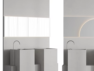 Modern Minimalist Gray Washbasin With Square Design Matte Finish And LED Lighting In Bathroom Interior 3d model