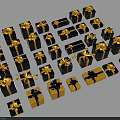 Ornament Decoration Set With Black And Yellow Gift Boxes And Golden Bows