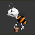 Cartoon Ant Featuring White Head Blue Eyes Orange Black Body Holding Tool And Wooden Bucket