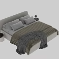 Modern Double Bed Design With Striped Bed Sheets Gray Blanket And White Pillows