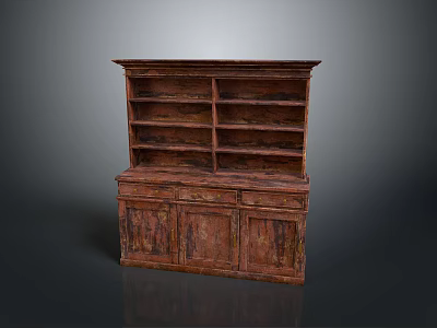 Antique Wooden Cabinet With Open Shelves And Storage Drawers In Classic Style 3d model