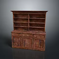 Antique Wooden Cabinet With Open Shelves And Storage Drawers In Classic Style