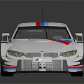 White BMW Race Car With Red And Blue Stripes Sporty Aerodynamic Design