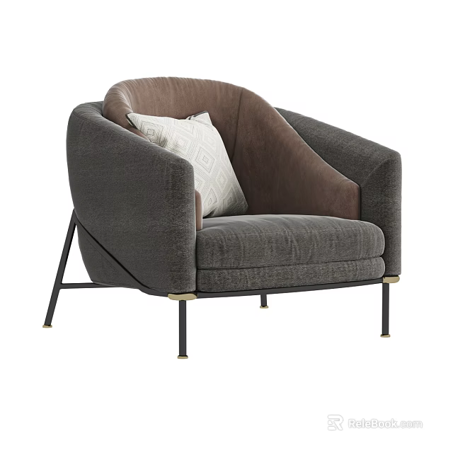Modern Gray Single Sofa With Brown Backrest White Cushion And Black Metal Legs 3d model