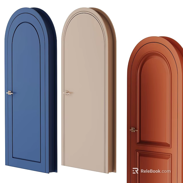 Modern Hinged Doors In Blue Beige Orange With Stylish Arched Design Features 3d model