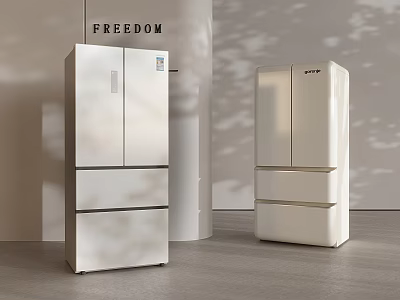 Modern White Freedom Brand Multi Door Refrigerators In Minimalist Interior Space 3d model