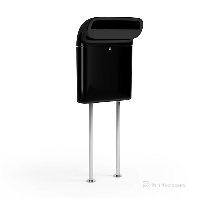 Black Vertical Public Facility With Metal Stand And Top Opening For Outdoor Use 3d model 