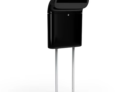 Black Vertical Public Facility With Metal Stand And Top Opening For Outdoor Use 3d model