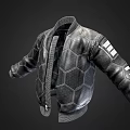 Stylish Black Leather Jacket with Hexagonal Pattern Front Zipper and Sleeve Design Details
