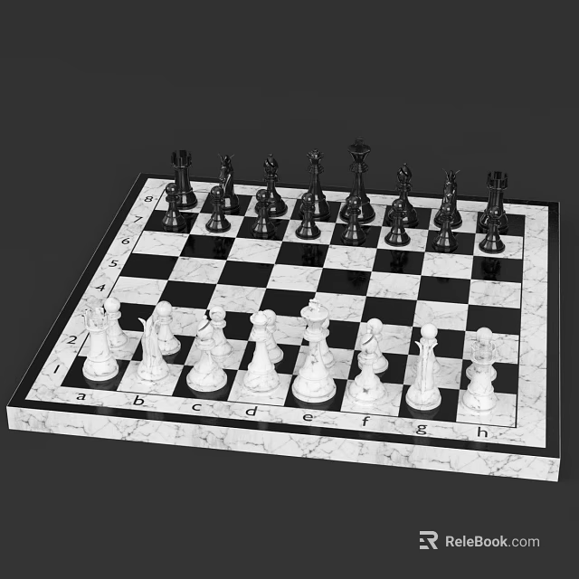 Indoor Educational Play Equipment Marble Chessboard With Letter Number Marked Black White Chess Pieces 3d model 