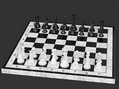 Indoor Educational Play Equipment Marble Chessboard With Letter Number Marked Black White Chess Pieces 3d model