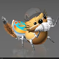 Cute Cartoon Animal with Transparent Helmet Yellow Body Blue Orange Decorations White Whiskers and Legs