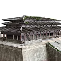 Traditional Ancient Building Featuring Multi tiered Roof Wooden Structure And Stone Base Steps