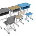 Student Desks And Chairs With Casters Storage Baskets In Blue Gray Beige Colors