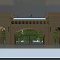 Classical Entrance Gate with Arched Design Decorative Columns and Surrounding Trees 3d model