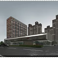 Modern Commercial Street With High Rise Buildings Glass Facades Pedestrians And Vehicles
