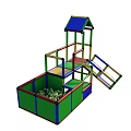 Colorful Kids Play Area with Slide Ball Pit and Multi level Playhouse Roof Structure