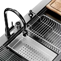 Modern Kitchen Faucets With Stainless Steel Sinks Drainer And Wooden Cutting Board