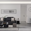 Modern Living and Dining Room Interior With Grey Sofa Glass Coffee Table And Dining Chairs