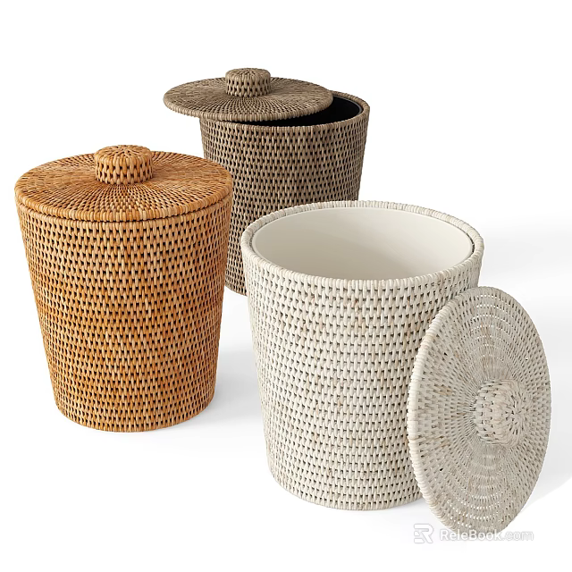 Woven Storage Baskets With Lids Natural Brown Gray For Home Decor Organization 3d model 