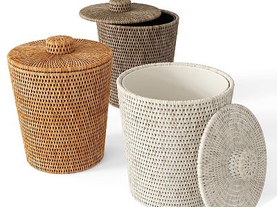 Woven Storage Baskets With Lids Natural Brown Gray For Home Decor Organization 3d model