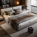 Double bedside table chandelier carpet pillow ornaments 3d model