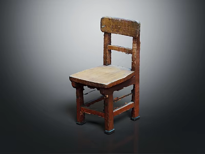 Vintage Wooden Chair With Worn Texture Simple Design And Solid Wooden Legs 3d model