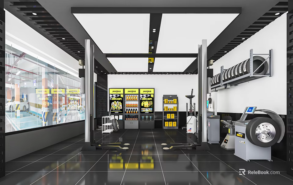 Professional 4S Shop Interior With Car Lifts Tool Racks And Vehicle Repair Equipment 3d model 