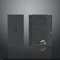 Gray Storage Cabinet With Open And Closed Doors Interior Shelves And Items